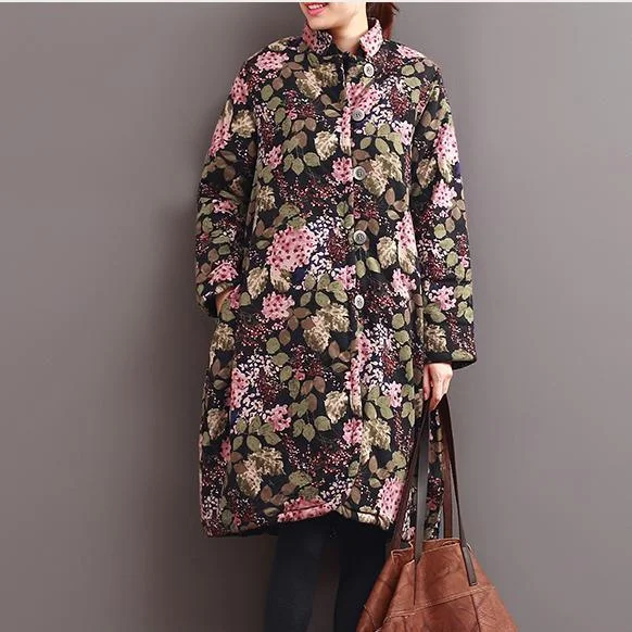 winter black floral down jacket plus size coats