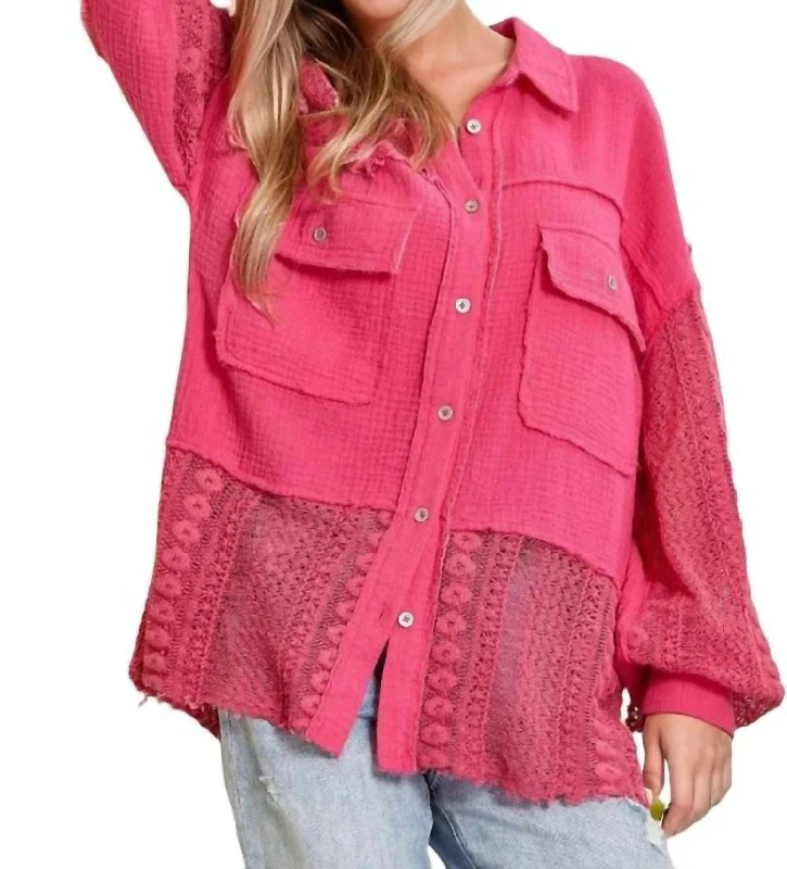 Daphne Lace Shacket In Hot Pink