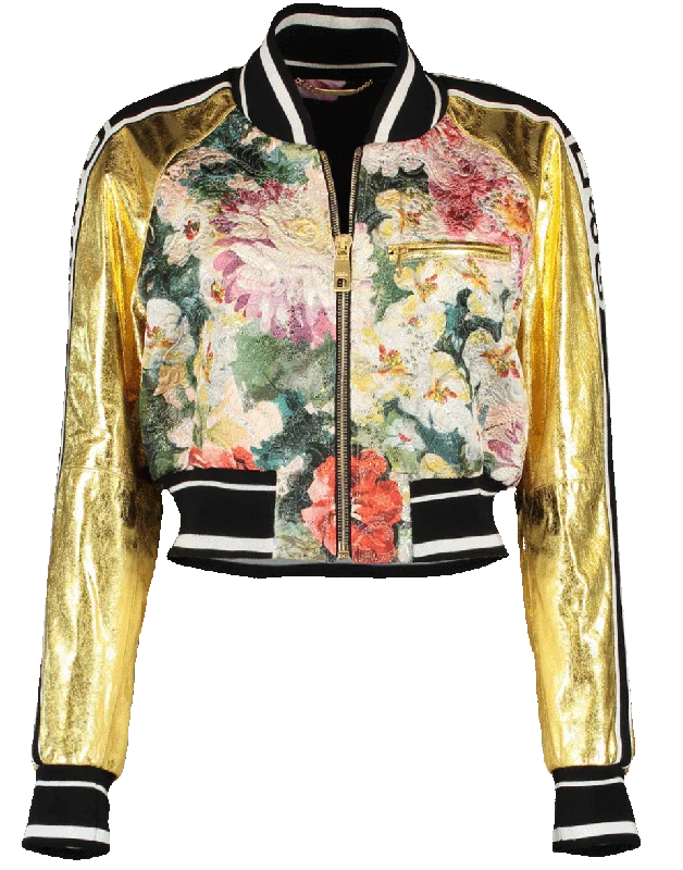 Leather Brocade Cropped Jacket