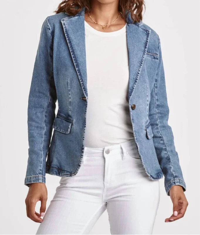 Mica Denim Blazer Jacket In Medium Wash