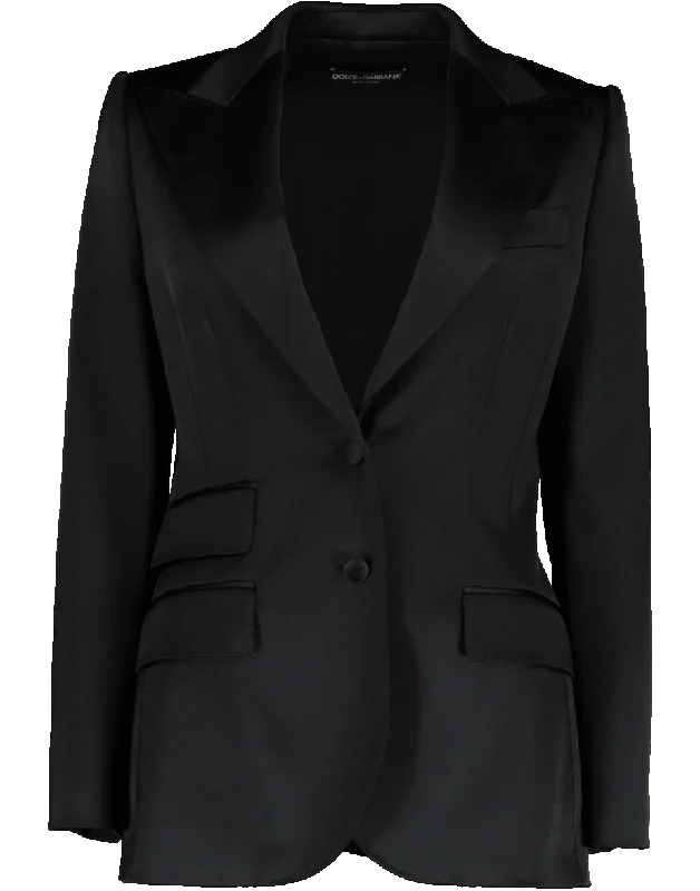 Peak Lapel Fitted Satin Blazer