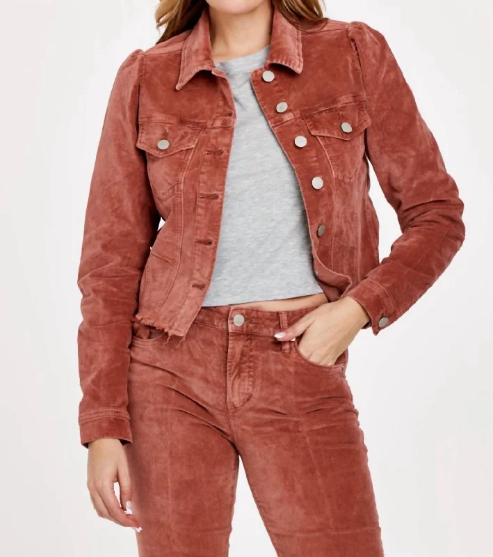 Roslyn Baby Cord Cut Off Jacket In Pecan