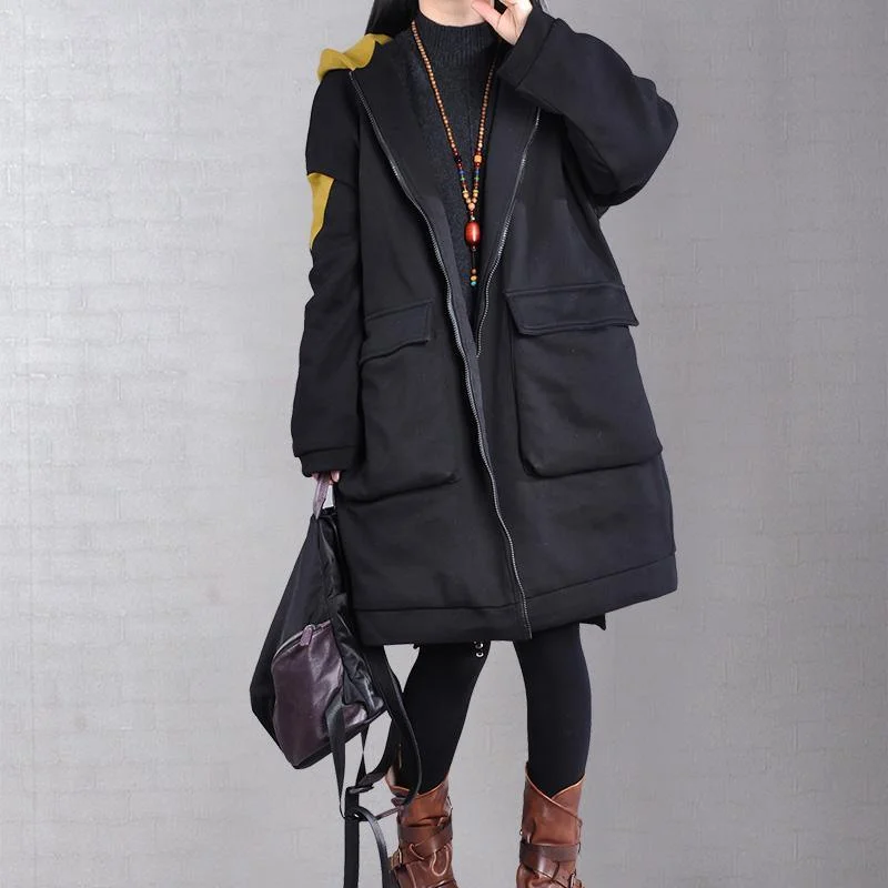 Warm yellow outwear trendy plus size Coats hooded zippered winter coats