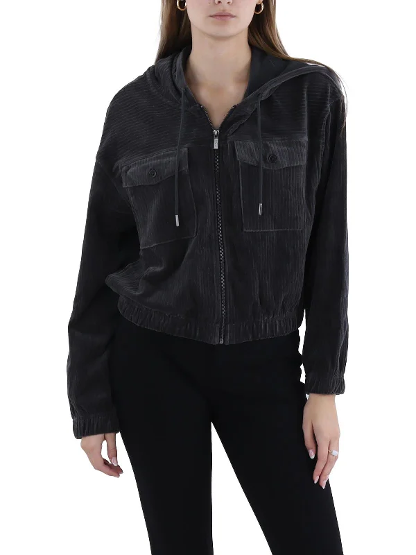 Womens Corduroy Zip-Up Bomber Jacket