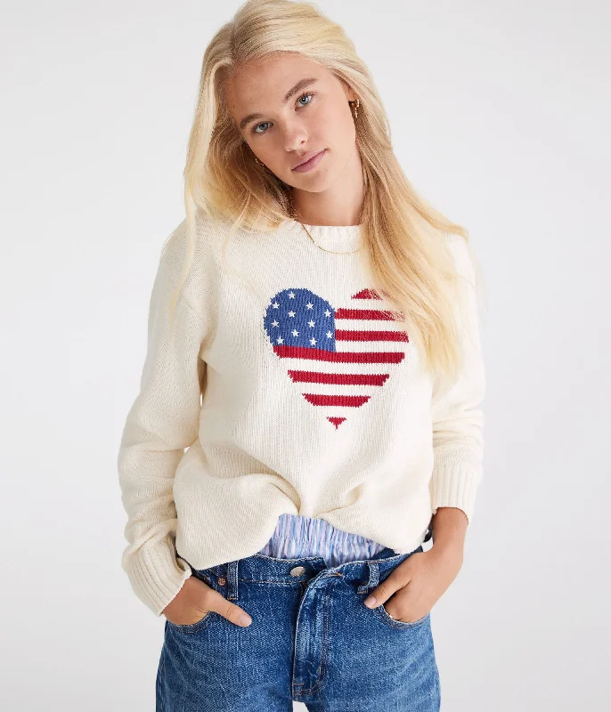 Aeropostale American Flag Heart Crew SweaterArtist Knit Tops