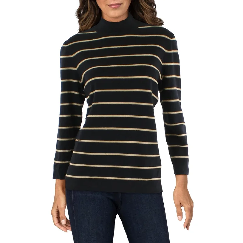 Anne Klein Womens Striped Metallic Mock Turtleneck SweaterAsymmetrical Knit Tops