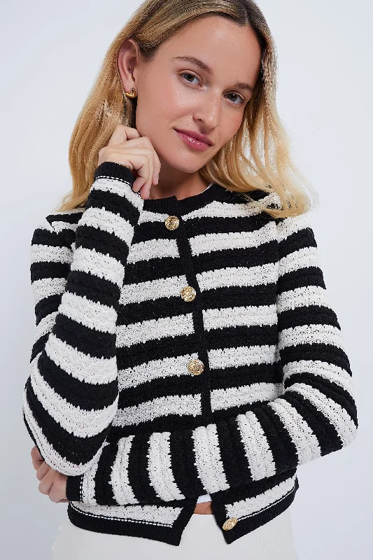 Black and White Striped CardiganLounge Knit Tops