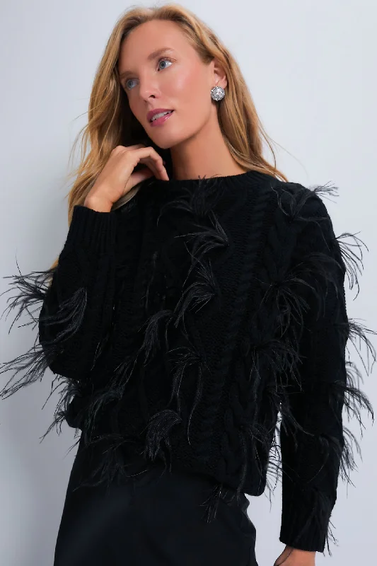 Black Talulah Feather SweaterFleece Knit Tops