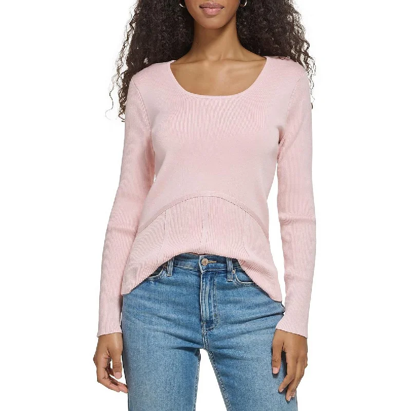 Calvin Klein Womens Ribbed Scoop Neck Pullover SweaterFestival Knit Tops