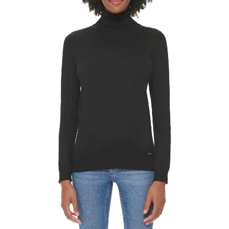 Calvin Klein Womens Ribbed Trim Turtleneck Turtleneck SweaterThermal Knit Tops