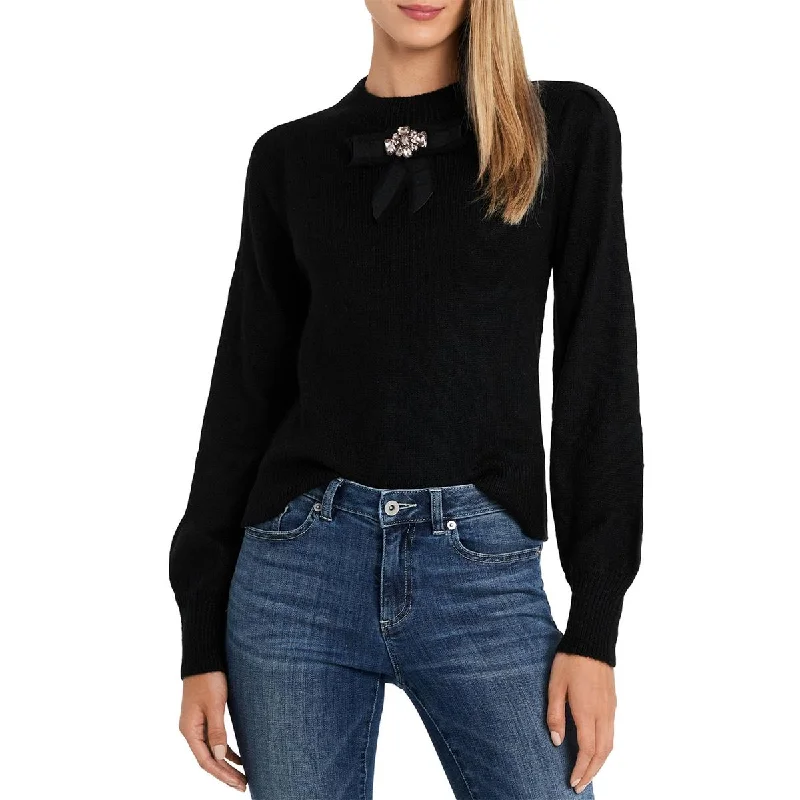 CeCe Womens Bow Mock Neck Sweater