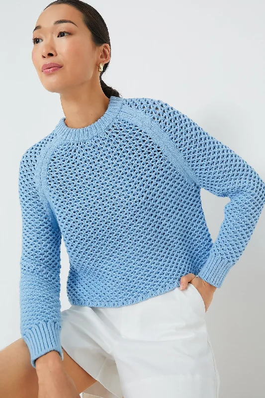 Corsica Blue Crochet Knit Annette SweaterFishing Knit Tops