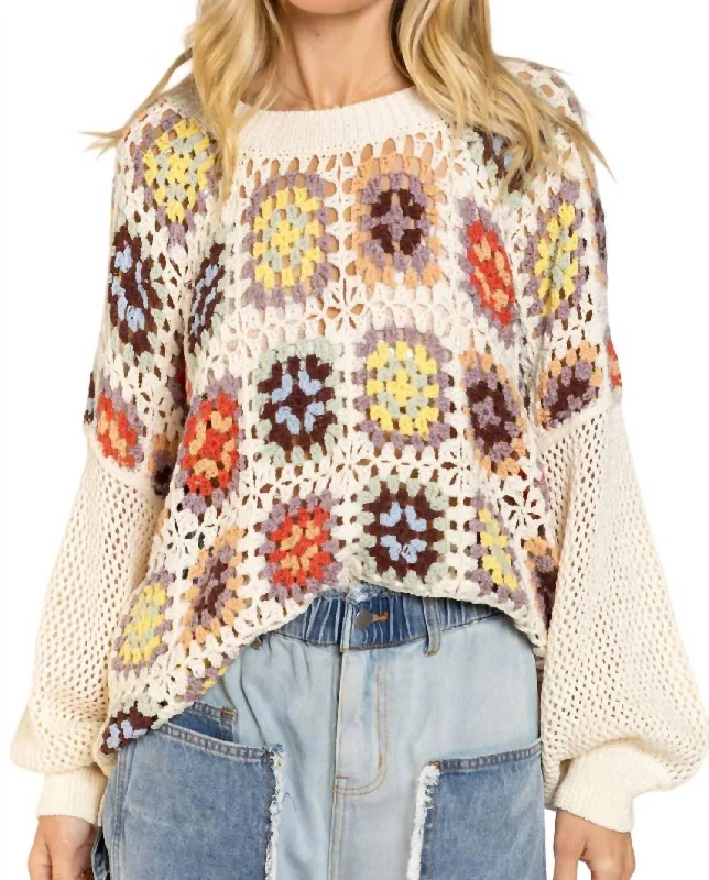 Floral Square Sweater In CreamCollege Knit Tops