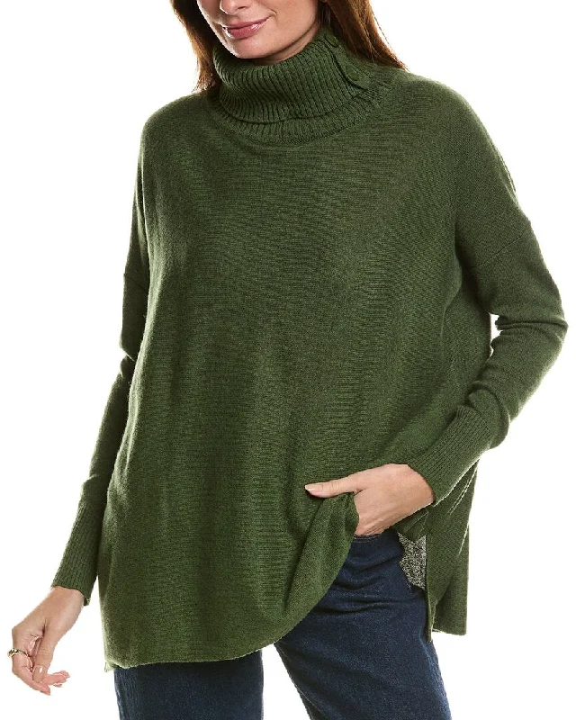 Forte Cashmere Button Neck Oversized Cashmere PulloverBand Merch Knit Tops