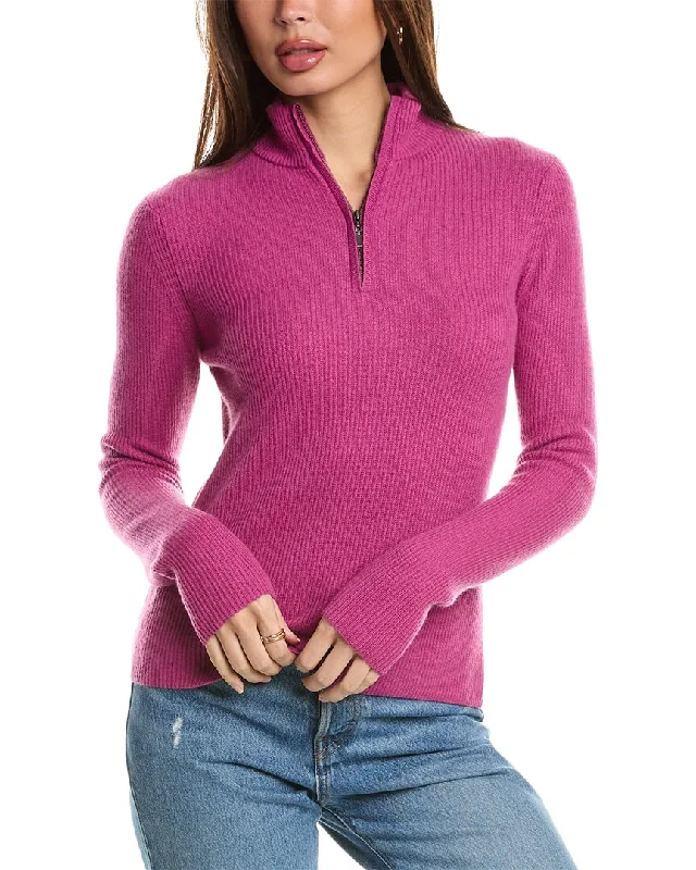 Forte Cashmere Rib Zip Mock Cashmere SweaterMetallic Knit Tops