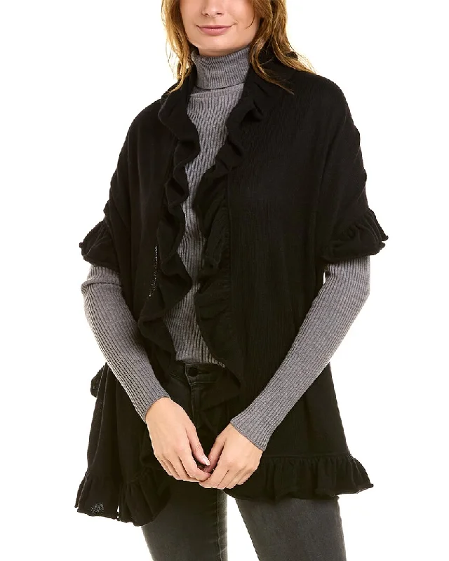 Forte Cashmere Ruffle Cashmere WrapRibbed Knit Tops