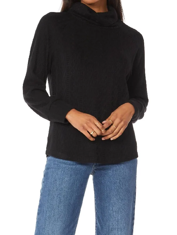 Funnel Neck Pullover Sweater In BlackGlitter Knit Tops