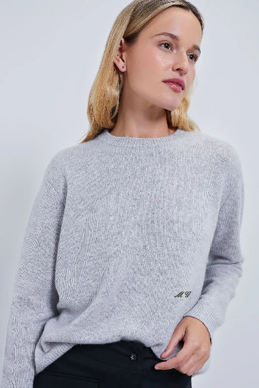 Gray Cashmere Bodie Boyfriend CrewneckSkateboard Knit Tops