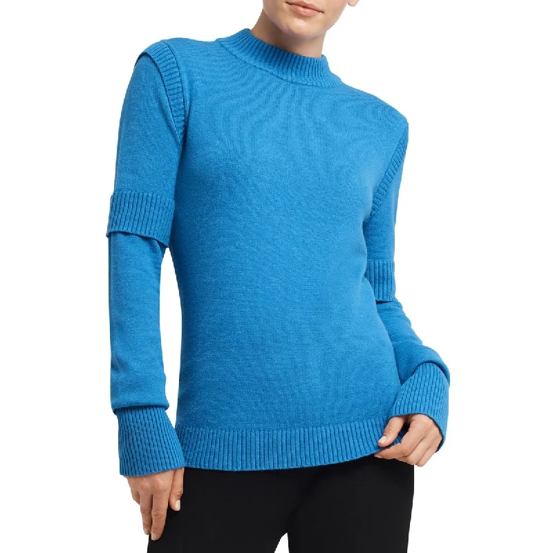 H Halston Womens Long Sleeve Knit Mock Turtleneck SweaterRetro Knit Tops