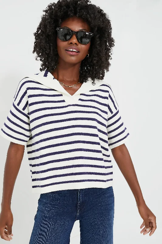 Ivory and Navy Stripe Claire SweaterPerformance Knit Tops