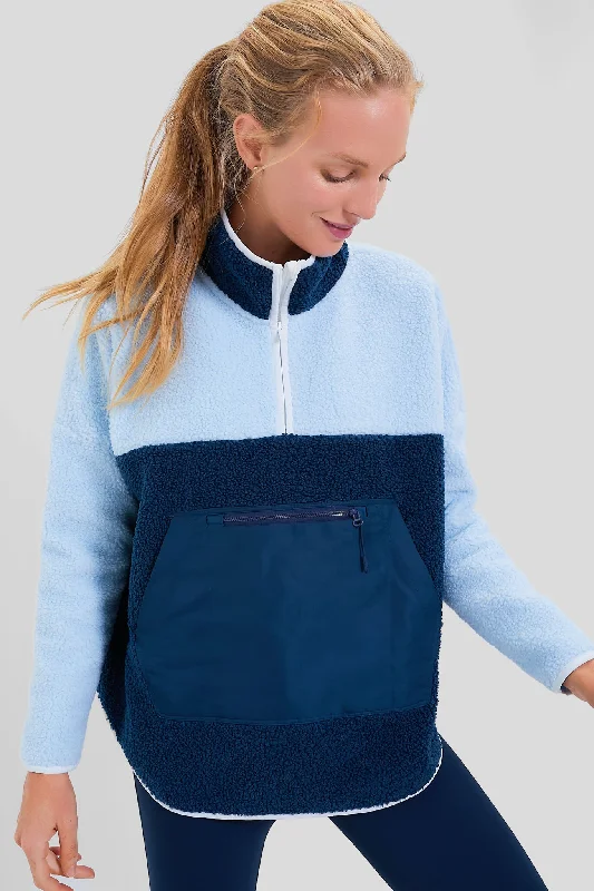 Light Blue and Navy Fleece Cady Quarter ZipCycling Knit Tops