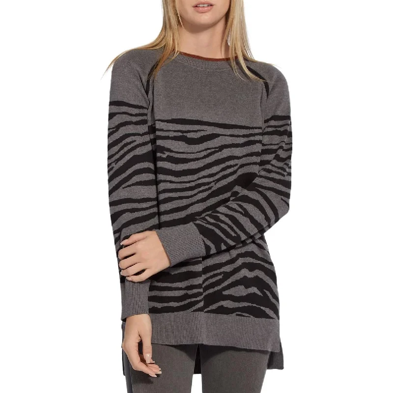 Lysse Womens Serene Autumn Knit Zebra Pullover SweaterLace-Up Knit Tops