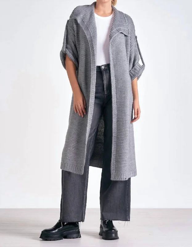 Maci Open Cardigan Duster In CharcoalMetallic Knit Tops