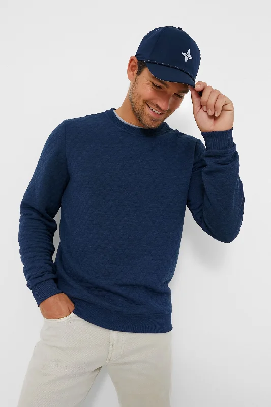 Mid Blue Corbet Quilted Crewneck SweaterRibbed Cuff Knit Tops