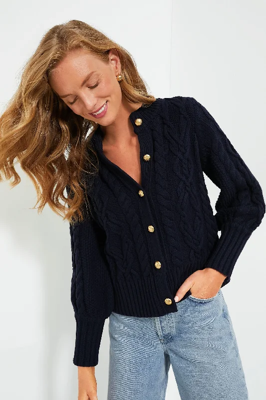 Navy Cotton Colette CardiganScoop Neck Knit Tops