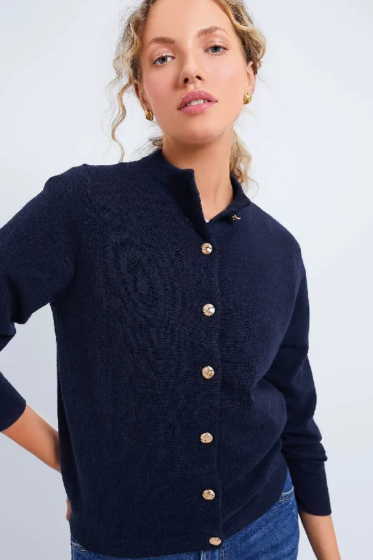 Navy Quinn Cashmere CardiganButton-Up Knit Tops