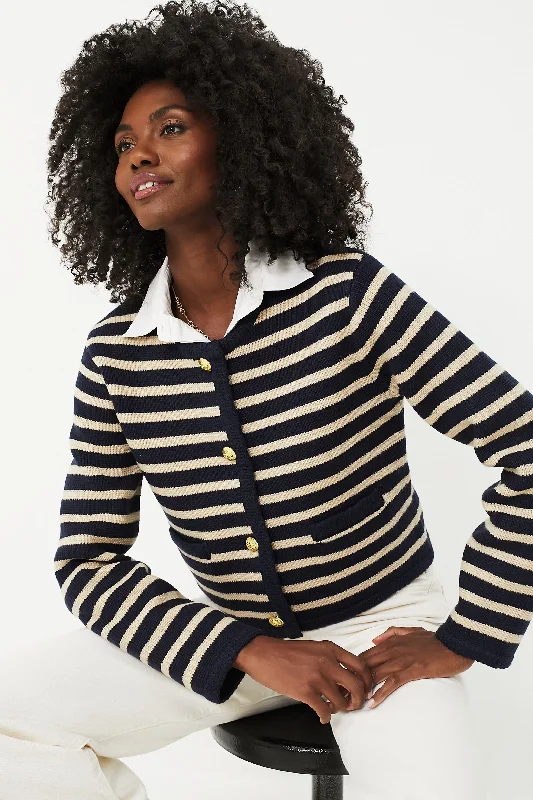 Navy & Tan Stripe Annie Structured CardiganColorblock Knit Tops