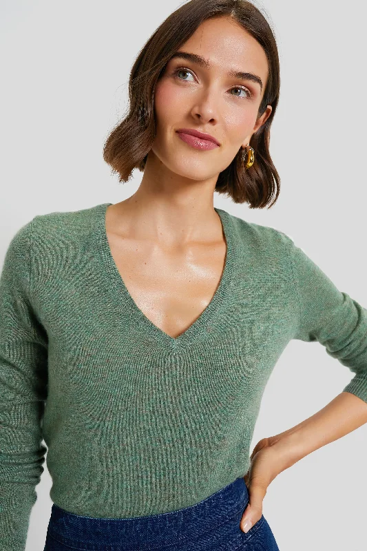 Pine Green Cashmere V-Neck SweaterPunk Knit Tops