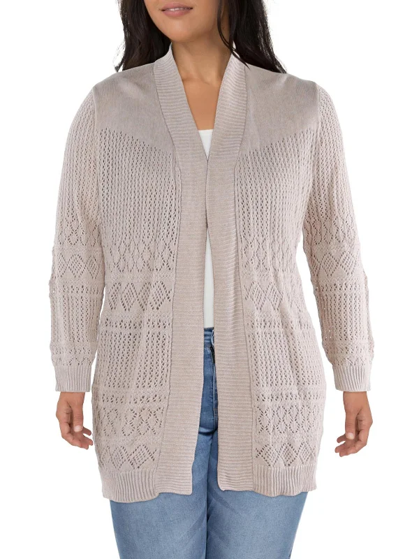 Plus Womens Crochet Eyelet Cardigan SweaterUrban Knit Tops