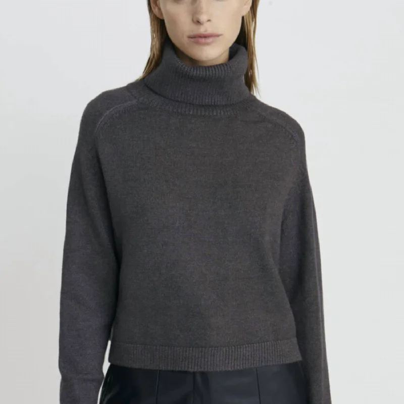 Pugliese Turtleneck Sweater In Dark GreyDesigner Knit Tops