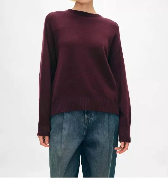 Saddle Sleeve Crewneck Sweater In SangriaOrganic Cotton Knit Tops