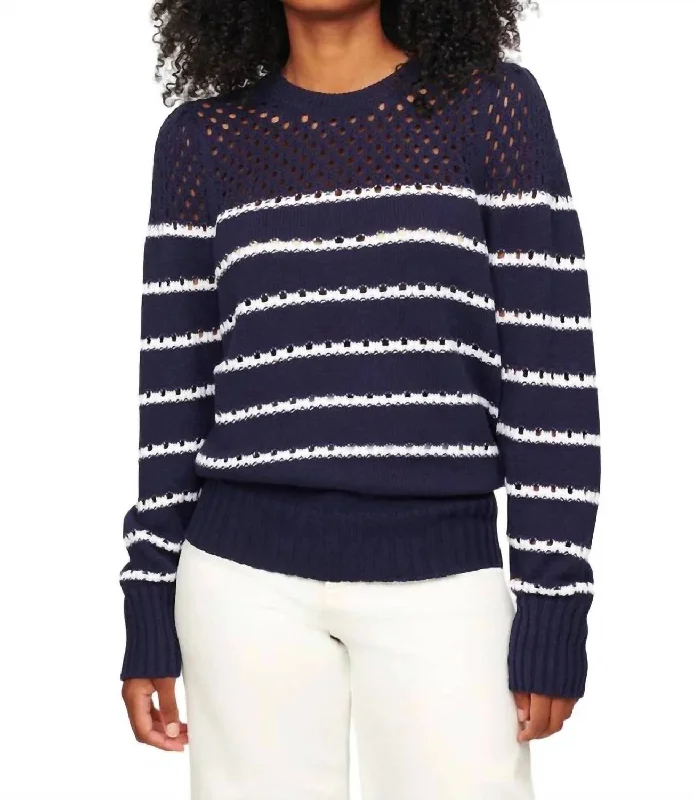 Skylar Multi Stripe Crew Sweater In MidnightSpring Knit Tops