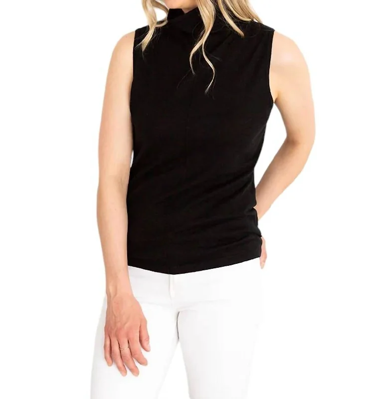 Sleeveless Seamed Funnel Sweater In BlackPlush Knit Tops