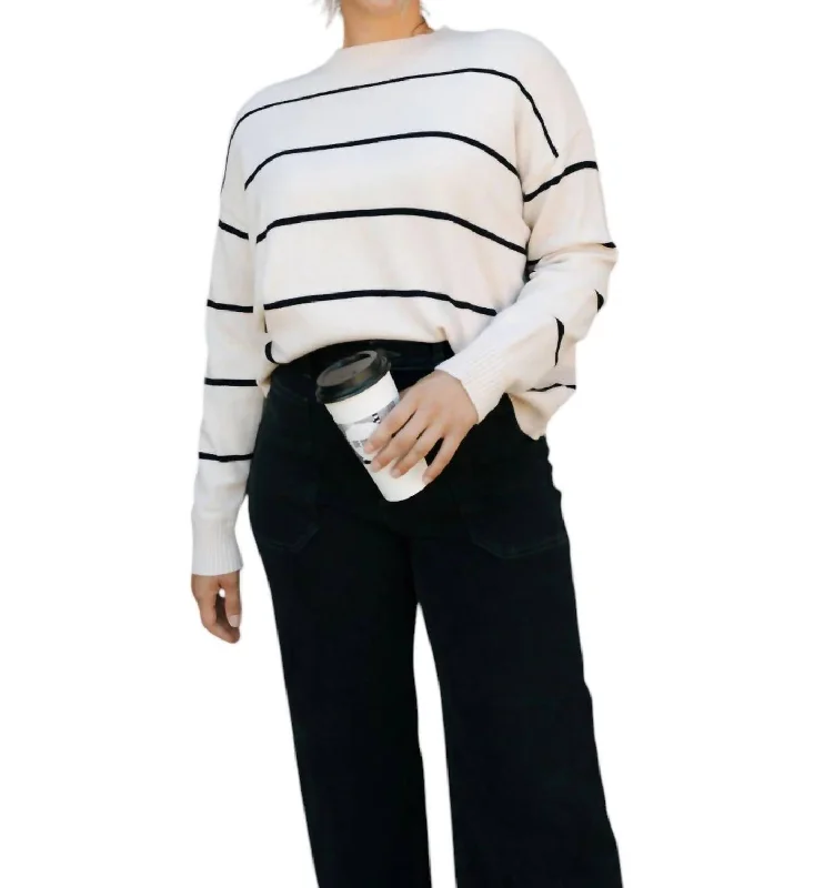 Stripe Sweater In OatmealZippered Knit Tops