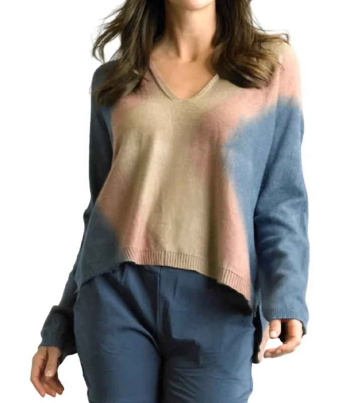 Tie Dye High Low Sweater In Denim/khakiAngora Knit Tops