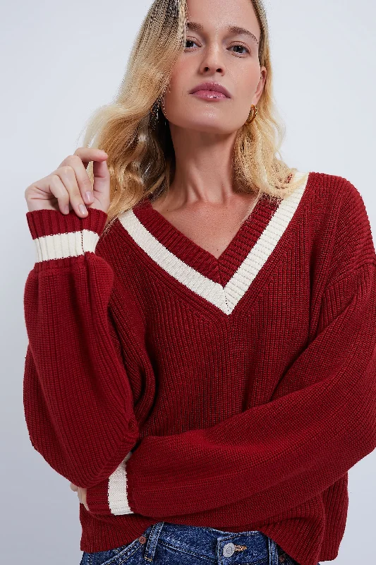 Washed Red Ashe SweaterRibbed Cuff Knit Tops