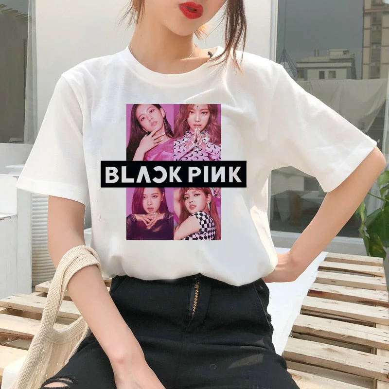 Blackpink Kill This Love T Shirt Harajuku LISA JISOO JENNIE ROSE 90s Cartoon Tshirt Women Fashion Top Tee Female Ullzang T-shirt