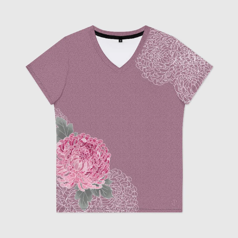 Pink Kiku Womens V-Neck T-Shirt