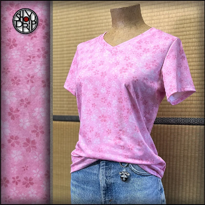 Pink Sakura Storm Womens V-Neck T-Shirt