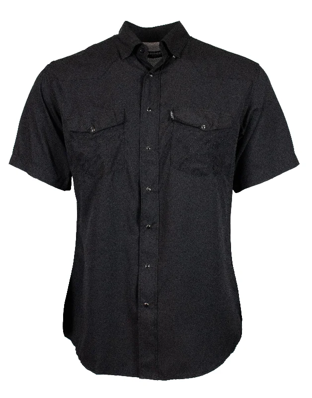 "Sol" Black Short Sleeve Pearl Snap Shirt