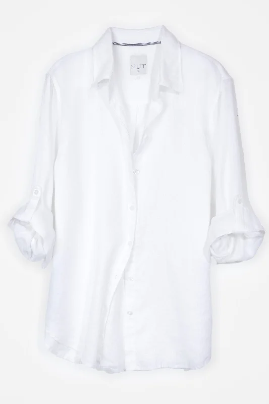 White No Pocket Boyfriend Linen Shirt