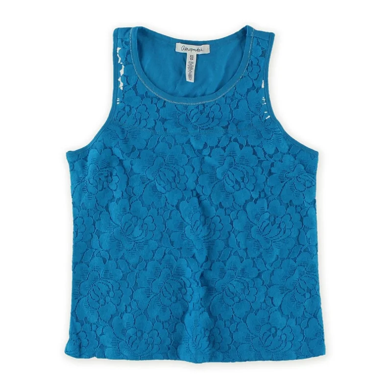 Aeropostale Womens Lace Metallic Tank Top, Blue, Small