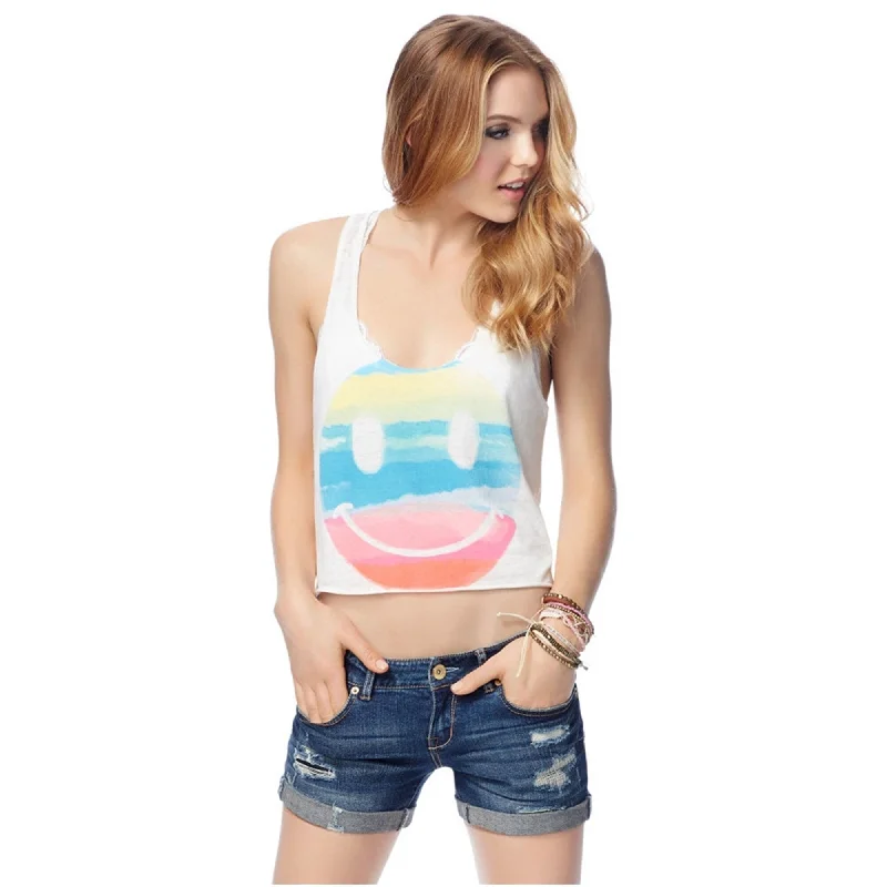 Aeropostale Womens Painted Smile Crop Tank Top, White, X-Large