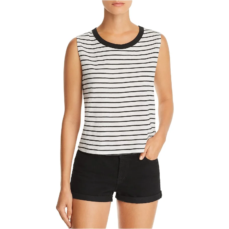 Aqua Womens Striped Muscle Tank Top, White, Medium