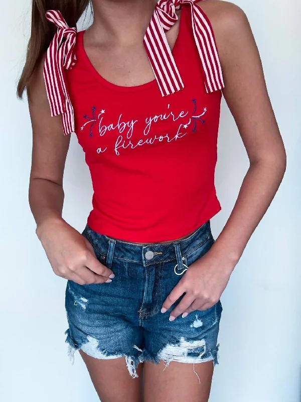 Baby You're A Firework Ribbon Tank In Red