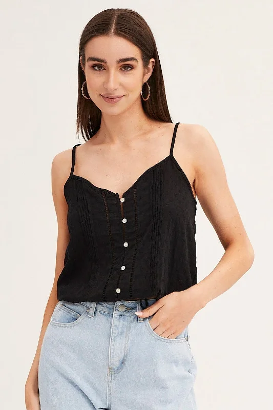 Black Lace Cami Button Front